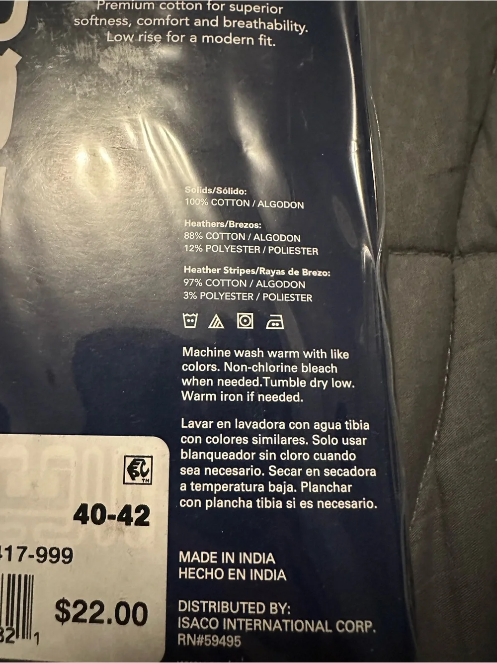 Men’s Premium Cotton Low-Rise Briefs – Blue, Gray & Black (5-Pack)